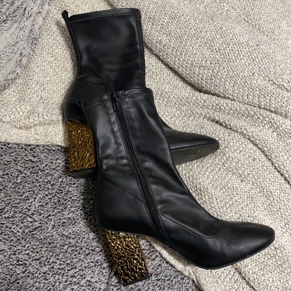 TopShop gold block heel booties - Picture 2 of 7